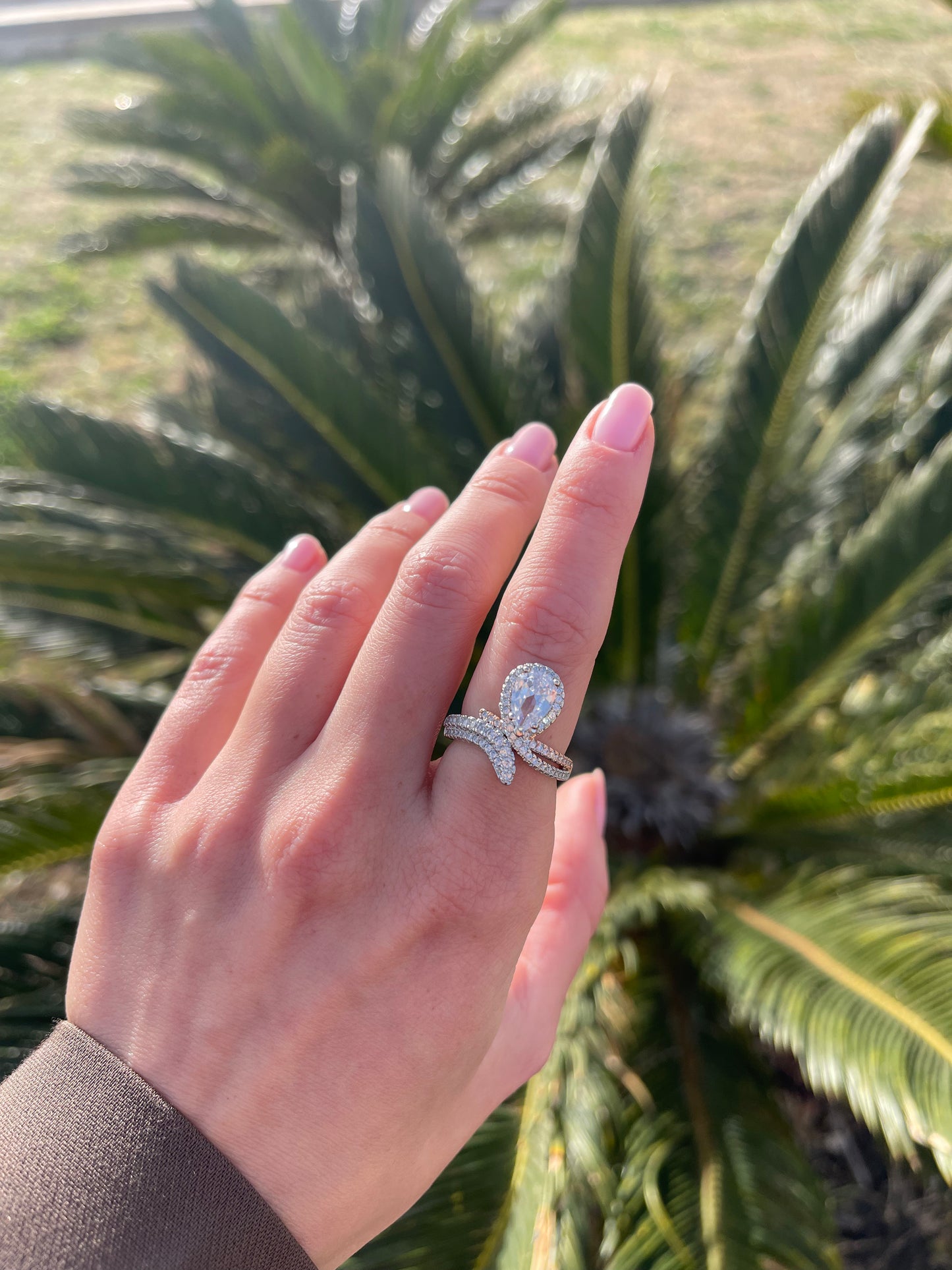 Snake Pear Cut Sterling Silver Ring