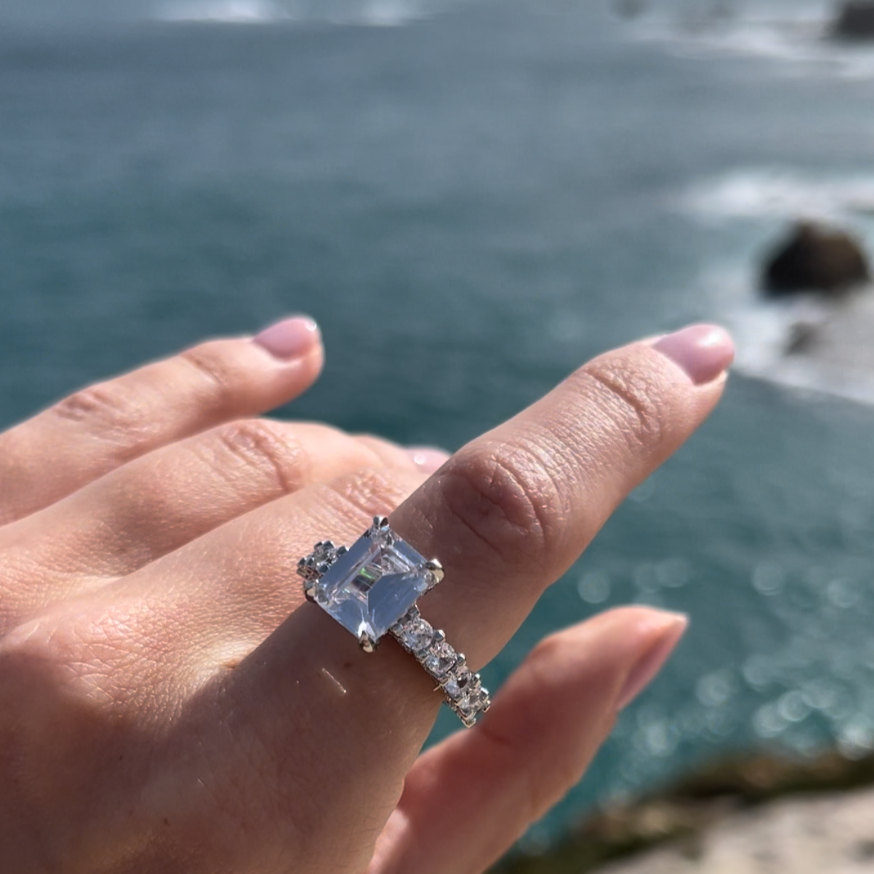 Cecilia Radiant Cut Sterling Silver Ring