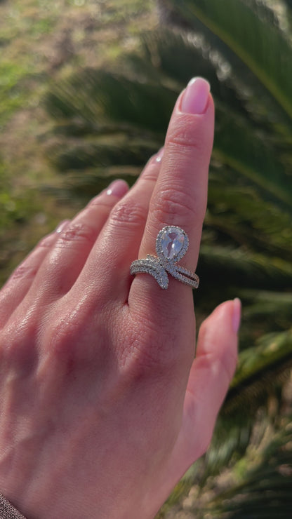 Snake Pear Cut Sterling Silver Ring